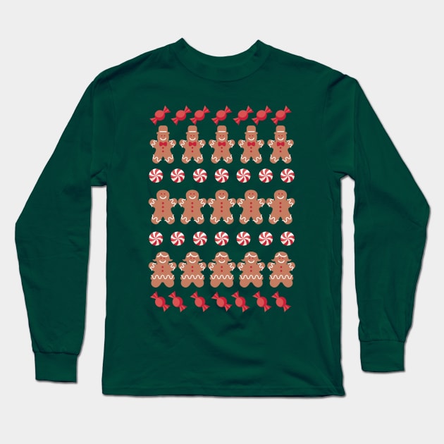 Gingerbread Man Cookies Ugly Christmas Sweater Shirt Long Sleeve T-Shirt by MedleyDesigns67